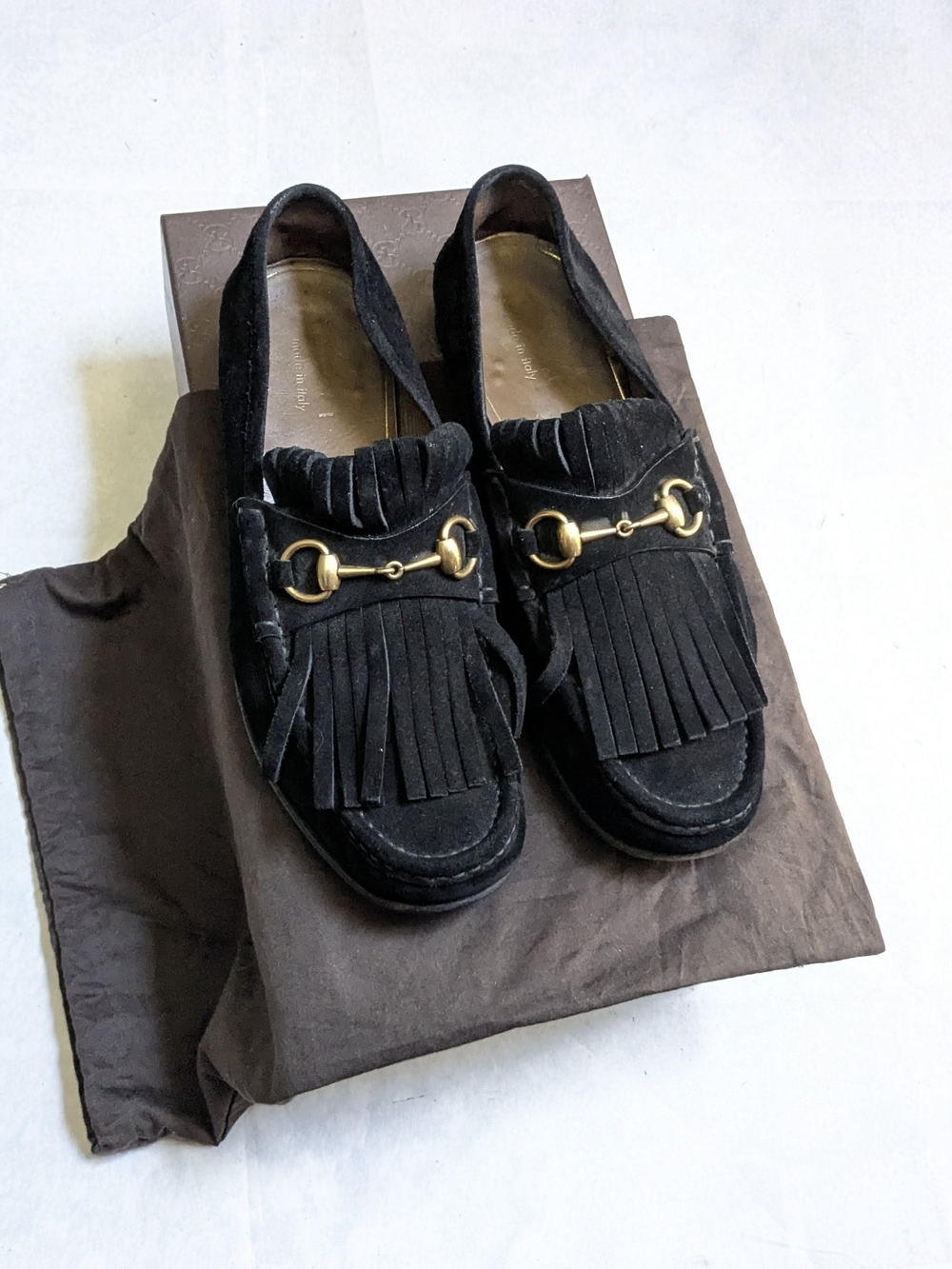 Gucci Black Suede Fringe Horsebit Loafers Men US 10.5 Leather